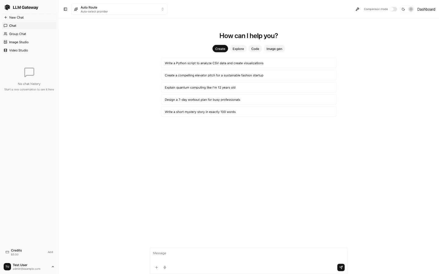 LLM Gateway Chat Playground